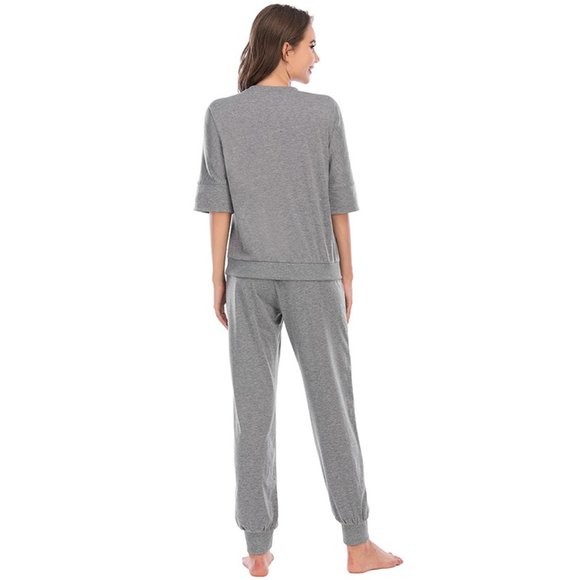 Loungewear 2 Piece Lounge Set matching top & bottom with pockets - Gray - Picture 7 of 9